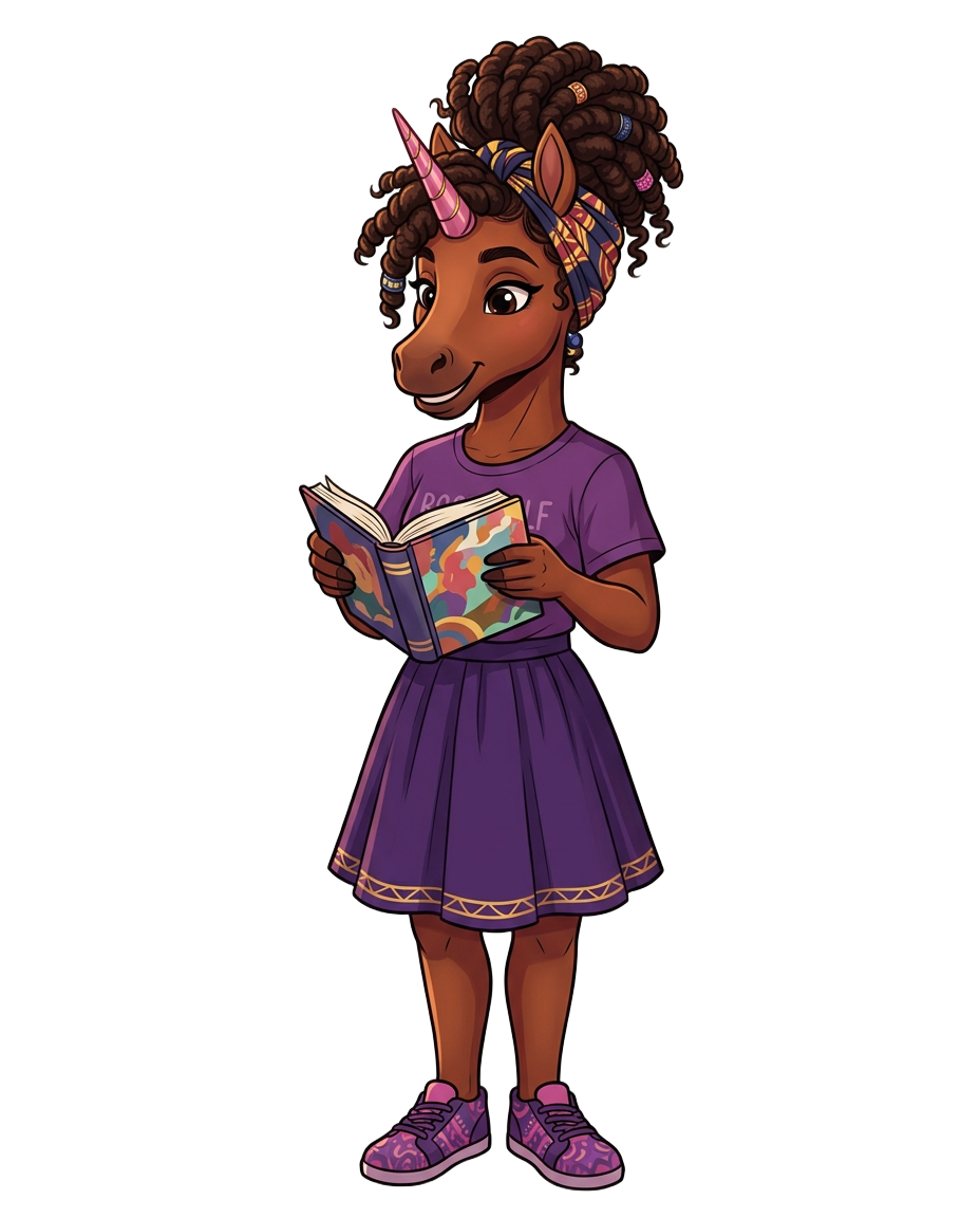 Honey tone UnicornBAE — warm honey-brown coat with a textured loc mane and headwrap